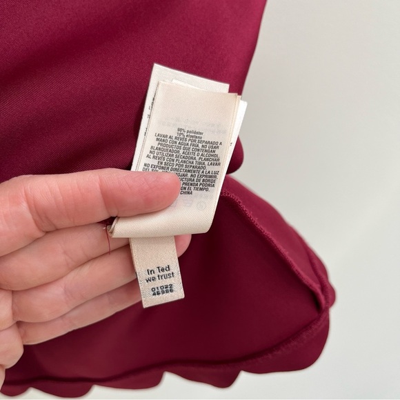 Ted Baker Women's Maroon Jasmint Scallop Overlay Shift Dress Size 1 US XS - Picture 13 of 16